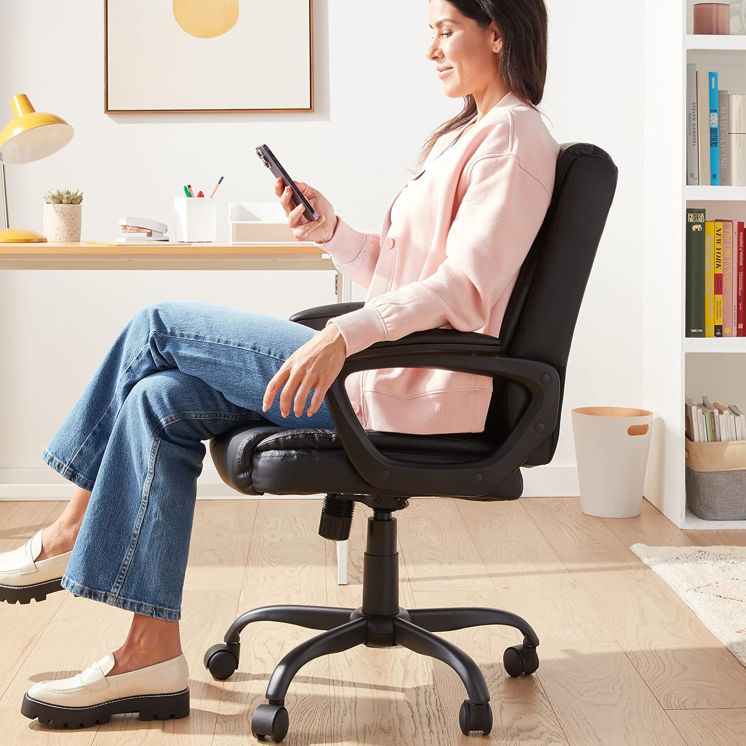 Classic Padded Mid-Back Adjustable Office Chair in a home office