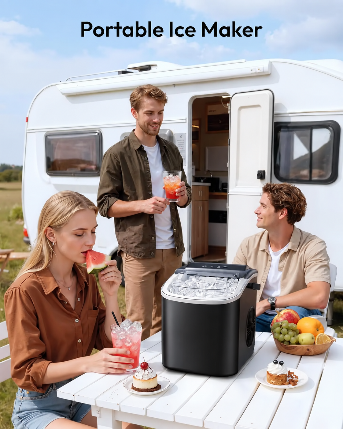 Portable ice maker for travel and RV use