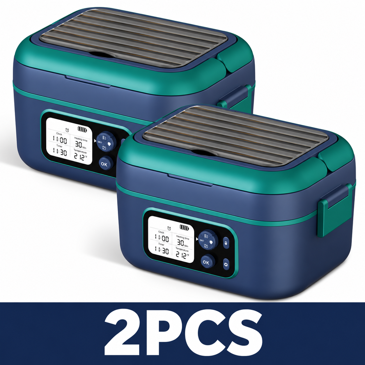 Cordless 1.5L Electric Heated Lunch Box with Smart Timer - Dark Blue - 2PCS