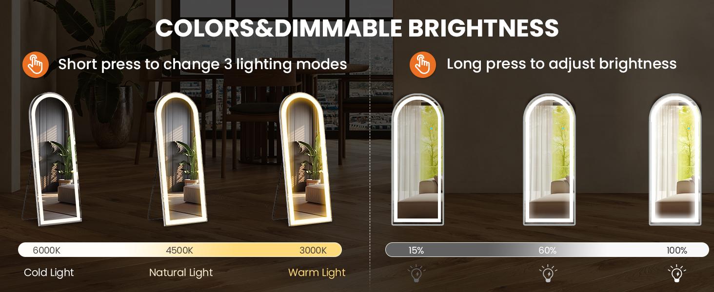 Dimmable 3-Color LED Full-Length Floor Mirror feature image 1