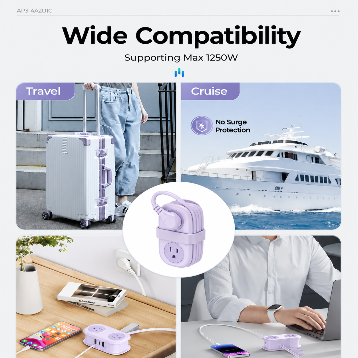 Travel power strip for desk and travel use