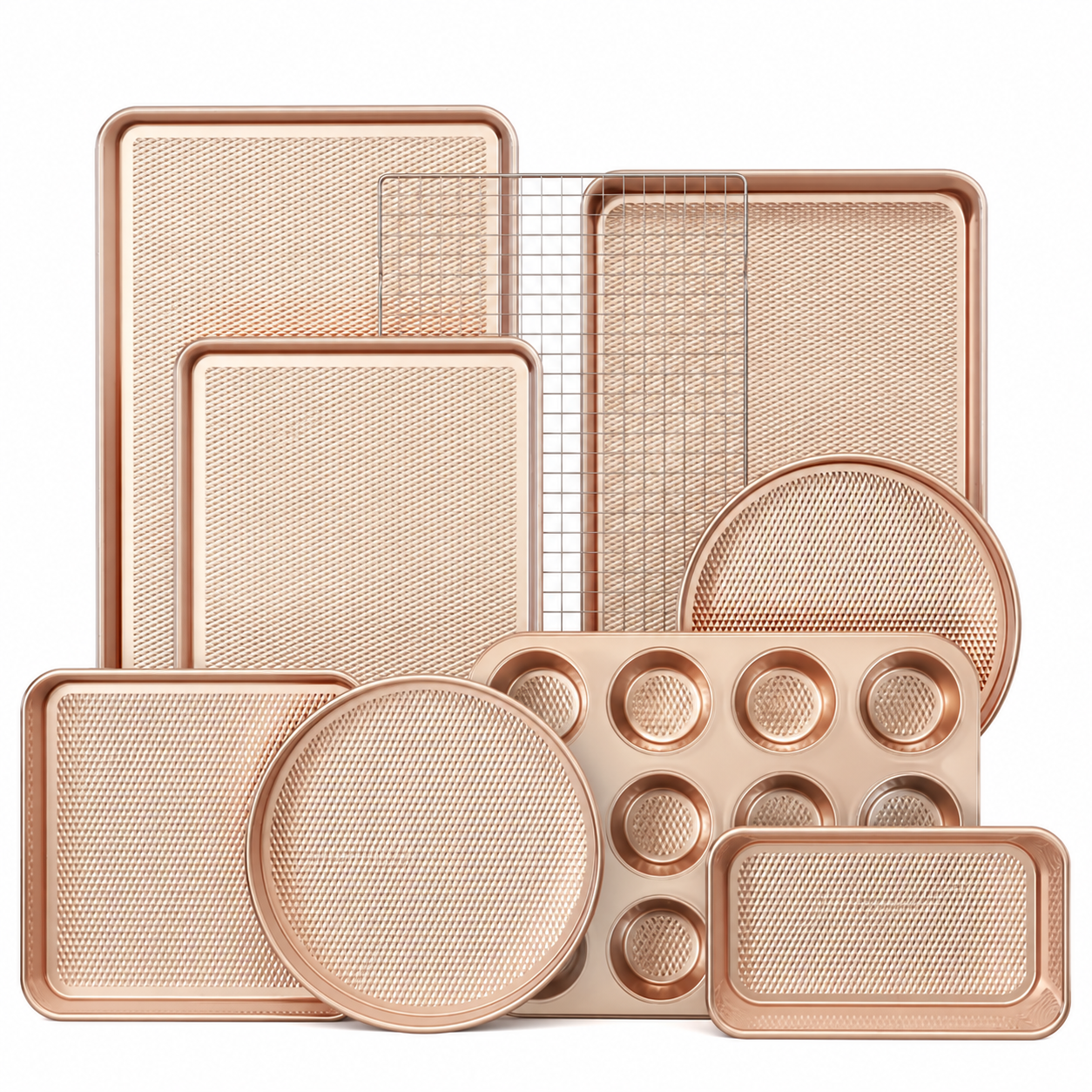 9-Piece Diamond-Texture Nonstick Bakeware Set - Gold