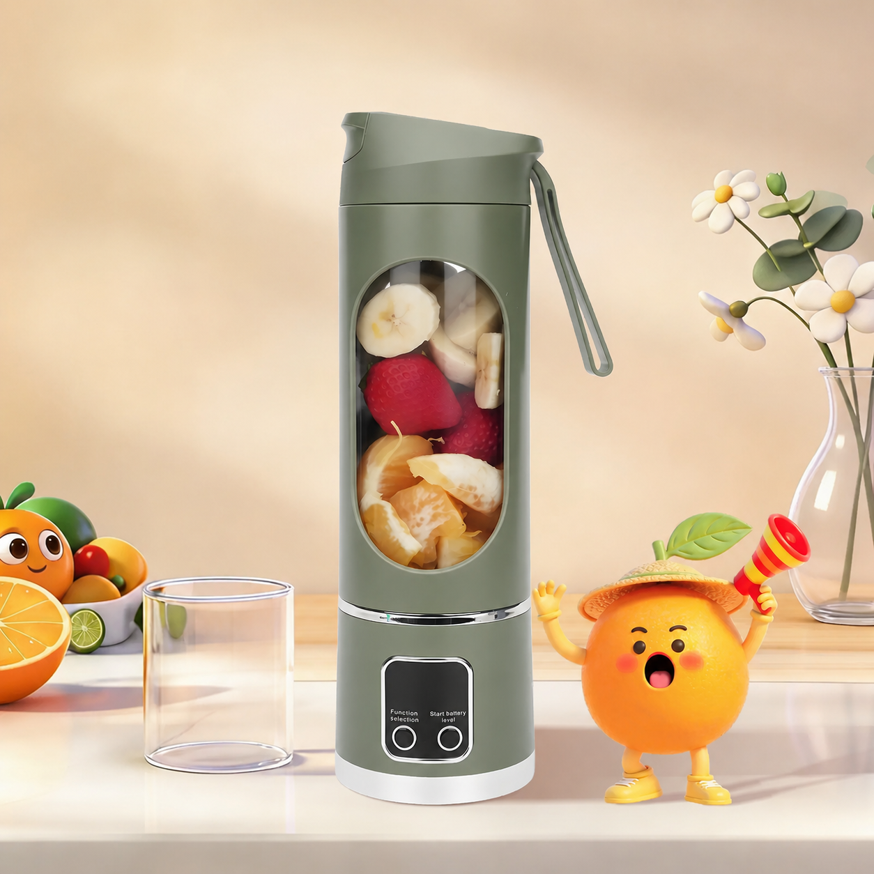 Portable USB Rechargeable Blender with Digital Display - Green