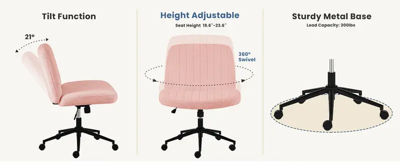 Wide Armless Cross-Legged Office Chair with Wheels feature 5