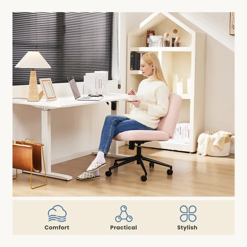 Wide Armless Cross-Legged Office Chair with Wheels 7