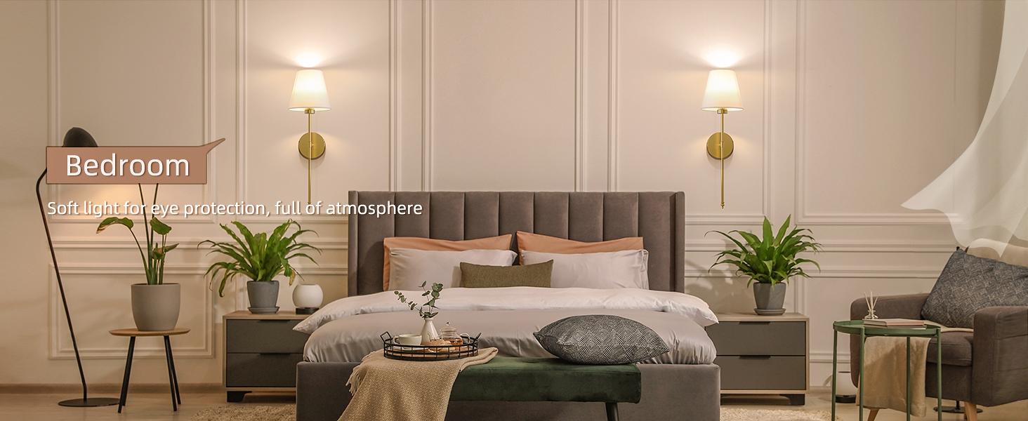 Rechargeable wall sconces in a bedroom