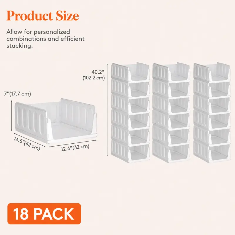 Stackable Closet Organizer Bins – Space-Saving Multipurpose Storage Set - 18 Pack