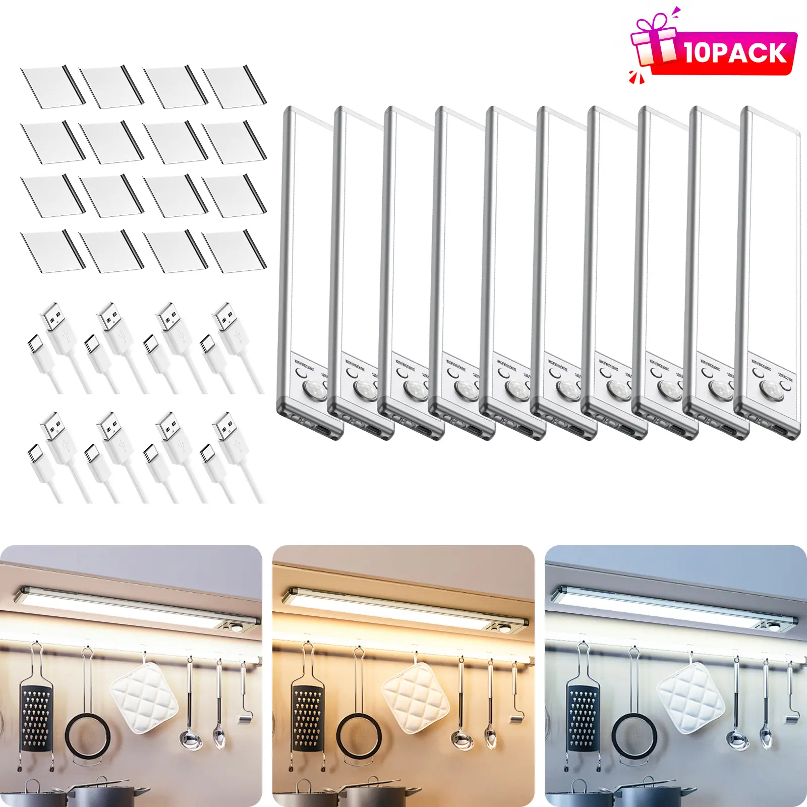 Rechargeable Motion Sensor Under Cabinet Light 10 Packs