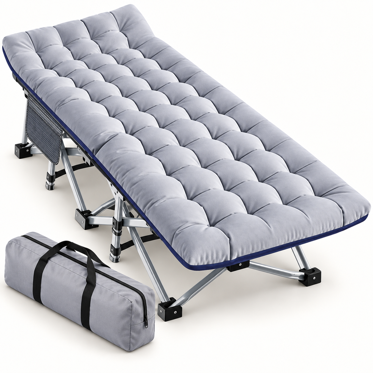 Portable Folding Camping Cot with Reversible Mattress and Carry Bag in oversized XXL gray
