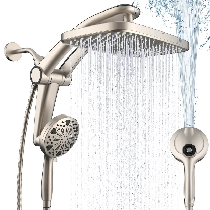 12-Inch Magnetic Dual Rain Shower Head Combo with Handheld Sprayer - Nickel