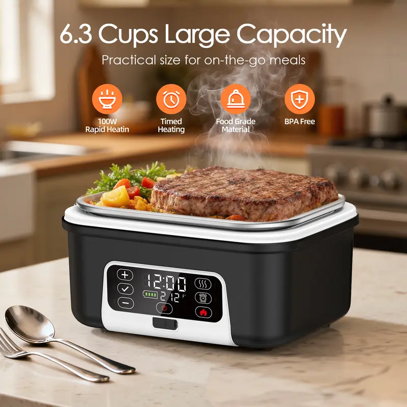 Cordless 1.5L Electric Heated Lunch Box with Smart Timer product image 2