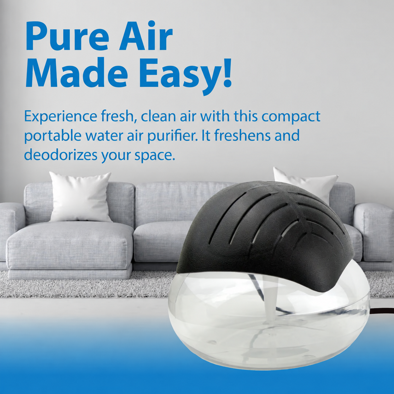 Compact water air purifier for living spaces