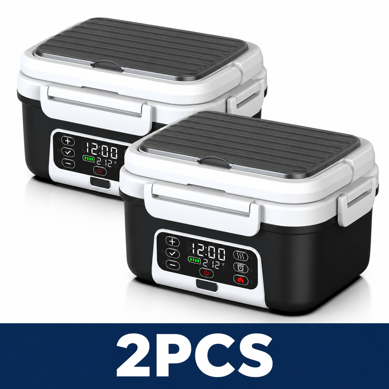 Cordless 1.5L Electric Heated Lunch Box with Smart Timer - Black - 2PCS