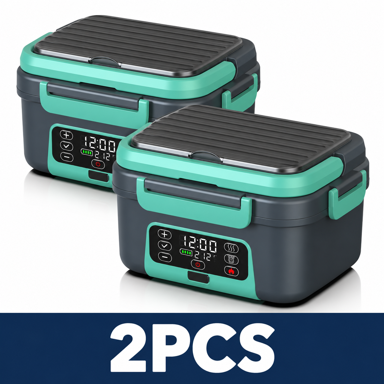 Cordless 1.5L Electric Heated Lunch Box with Smart Timer - Lake Green - 2PCS
