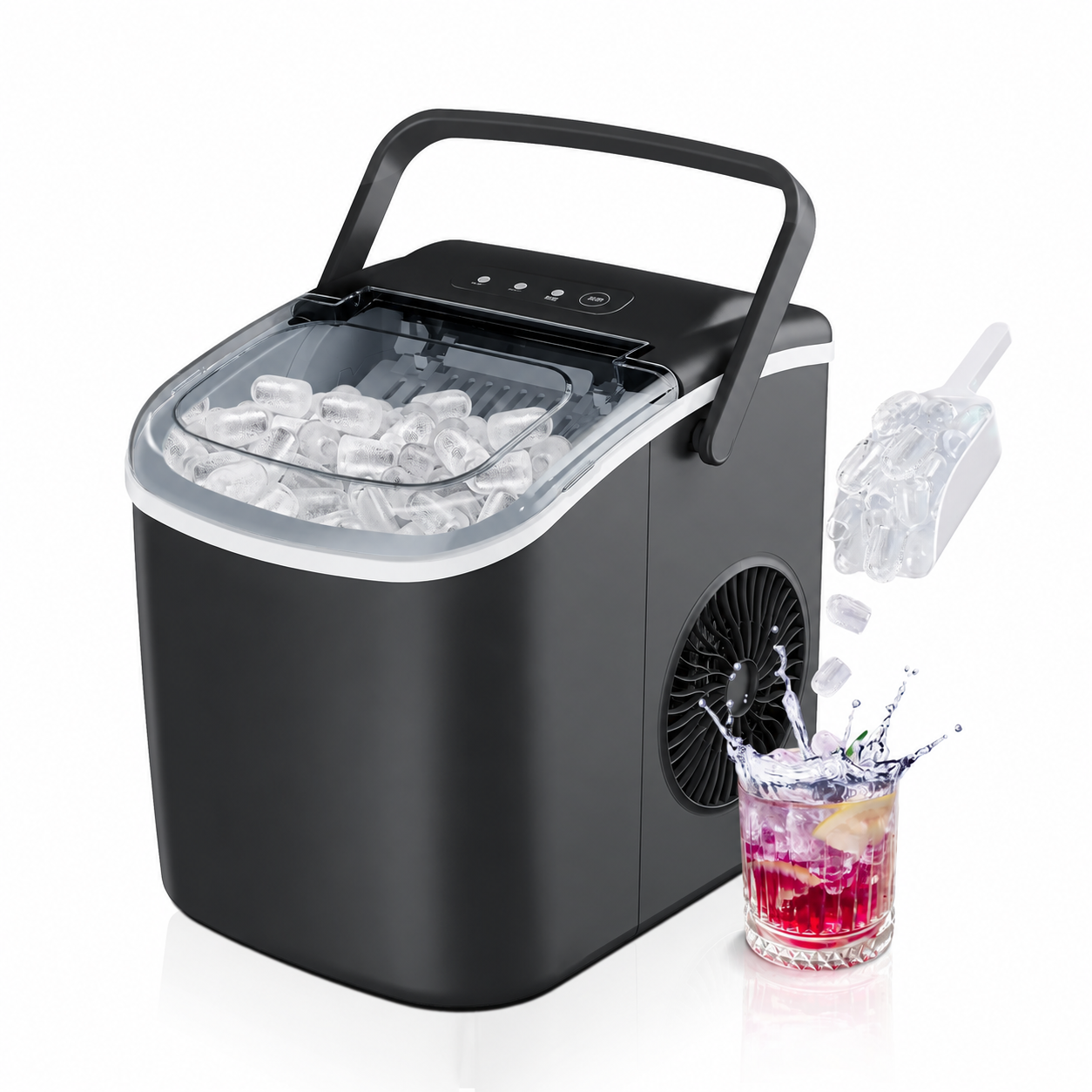 Portable Countertop Ice Maker with Handle – 26 lb/day - Black-1