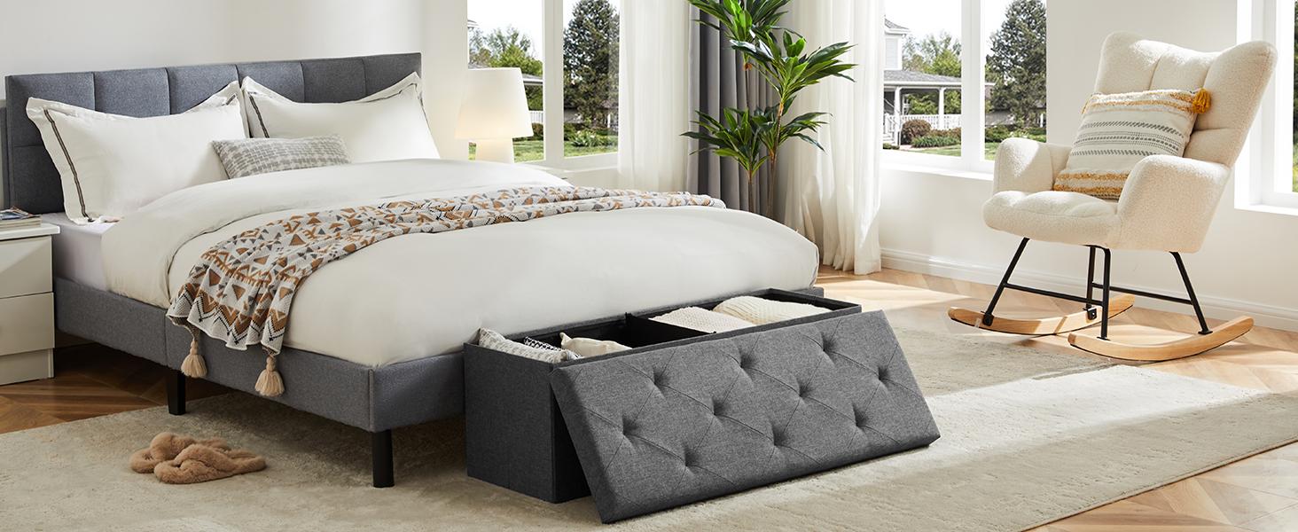 43-Inch Folding Storage Ottoman Bench with Padded Seat lifestyle and use image 3