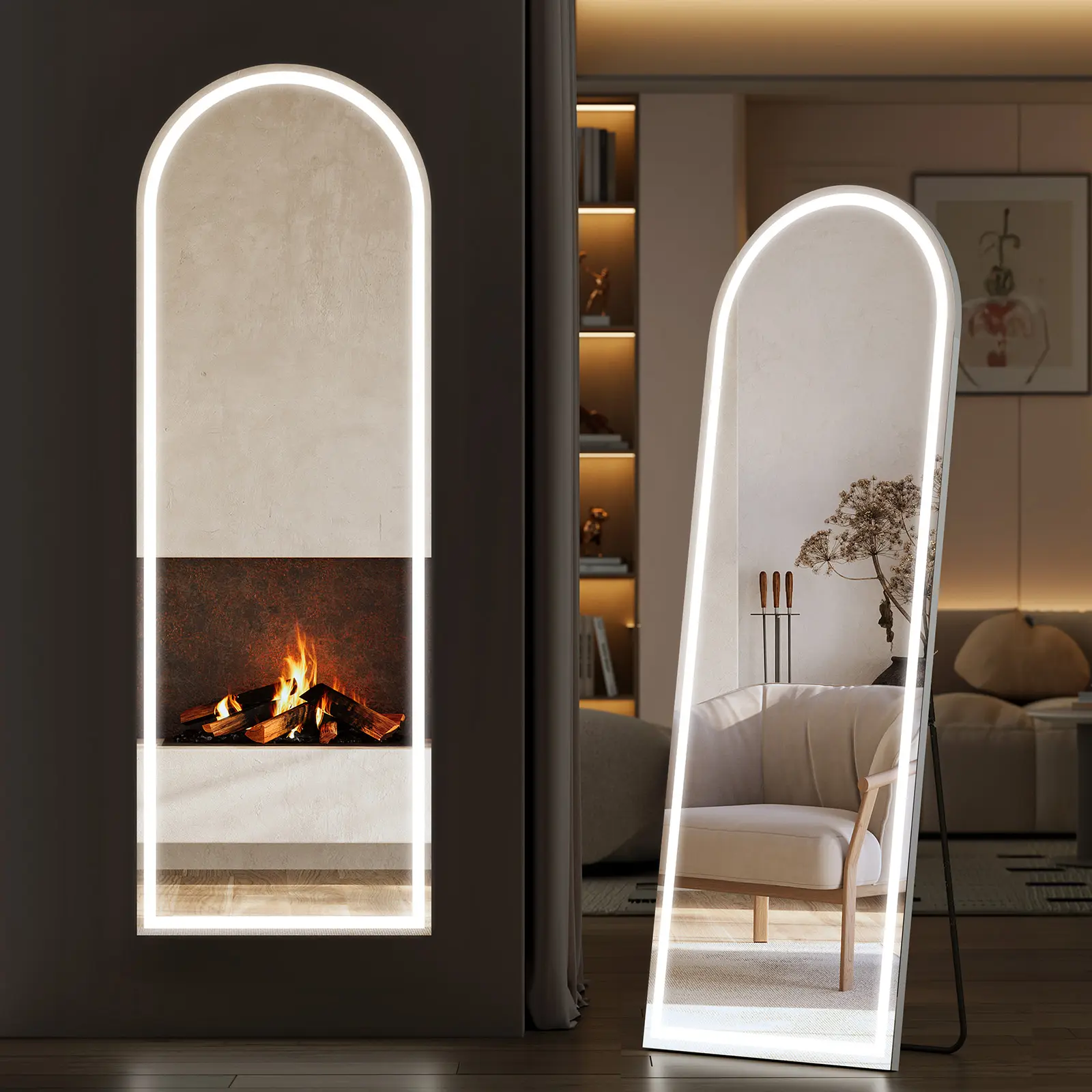 Dimmable 3-Color LED Full-Length Floor Mirror - 16 in x 60 in – Arch