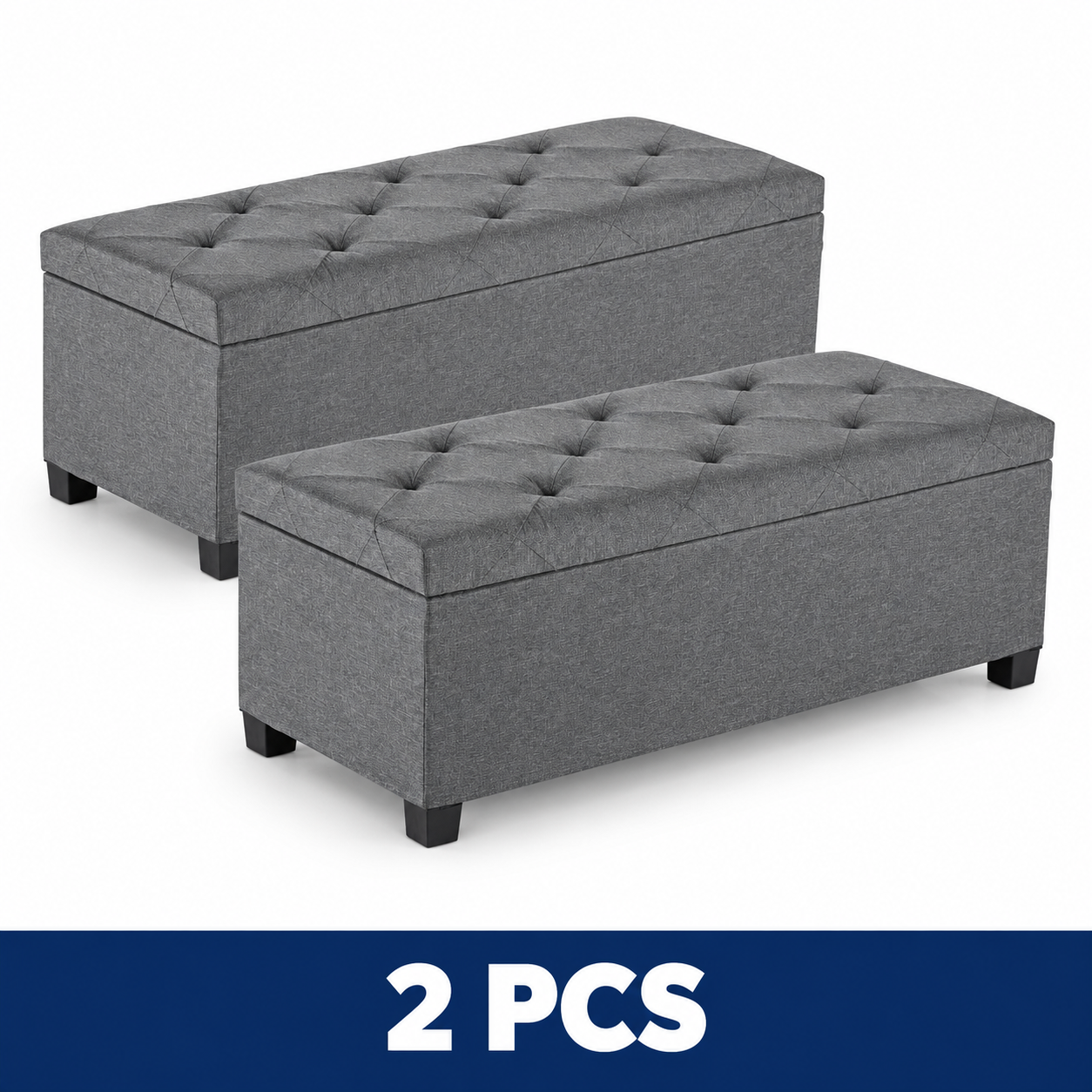 43-Inch Folding Storage Ottoman Bench with Padded Seat - 43IN Dark Gray Steel Frame – 2-Piece Set