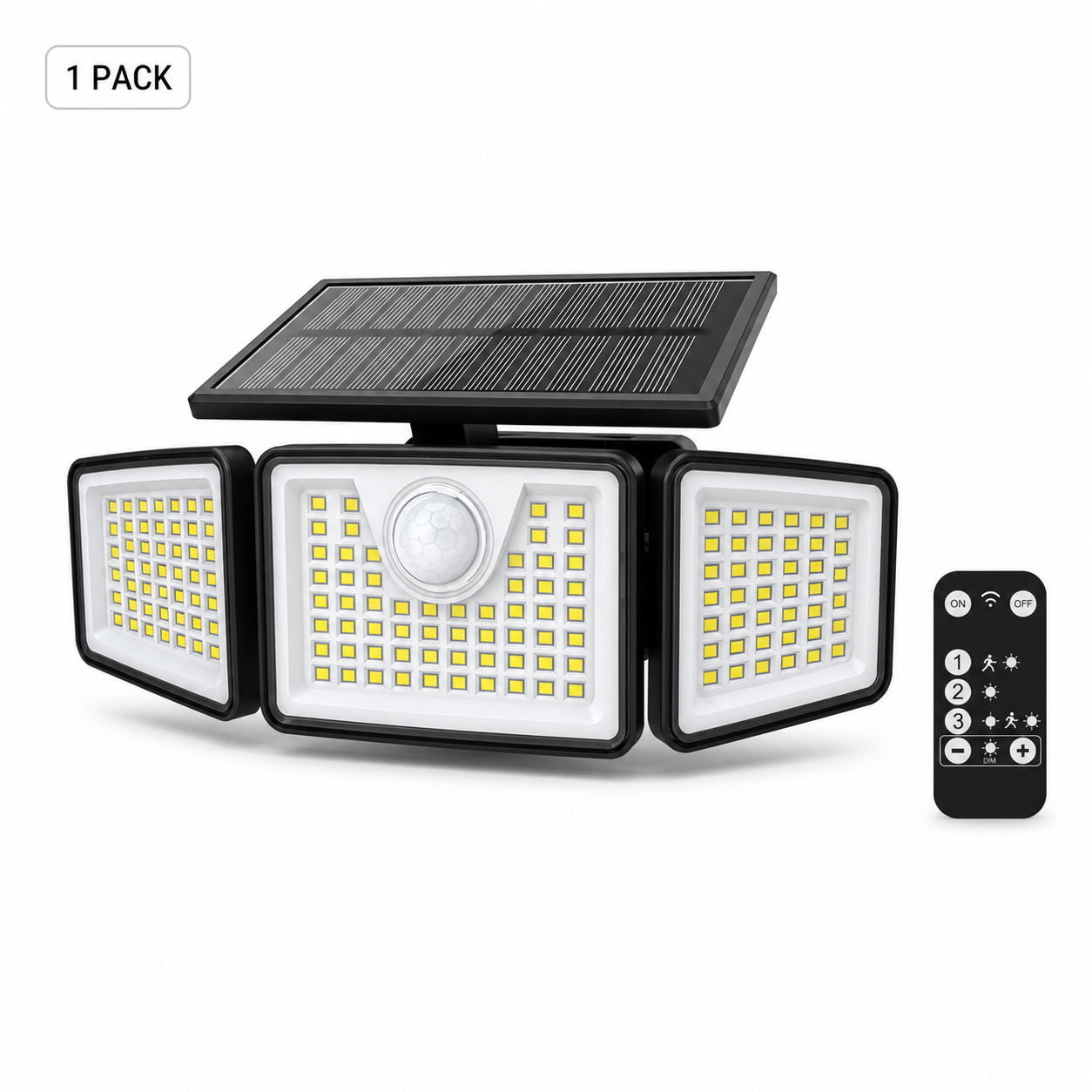 Solar Motion Sensor Security Light with 3 Adjustable Heads - 1 pack