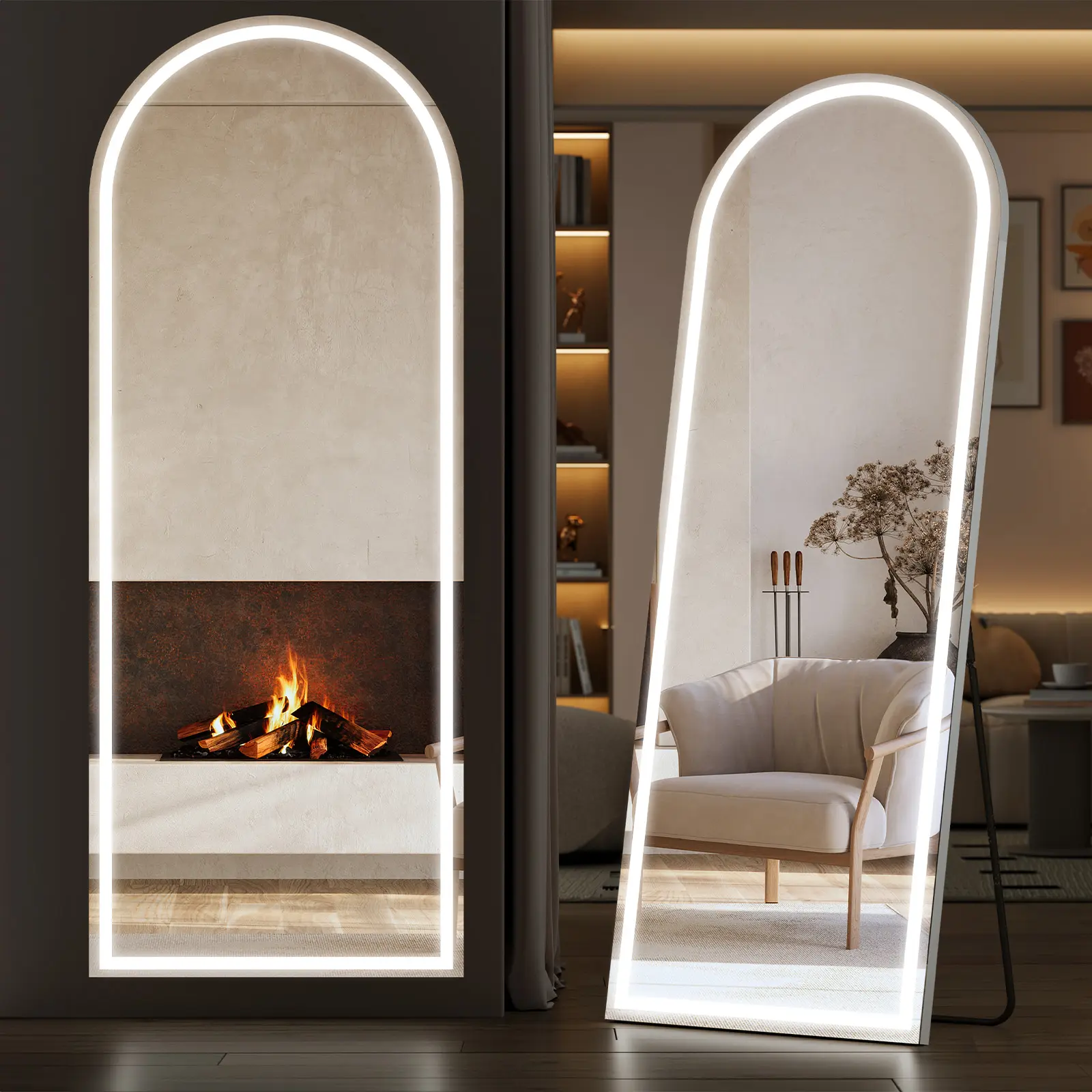 Dimmable 3-Color LED Full-Length Floor Mirror - 26 in x 71 in – Arch