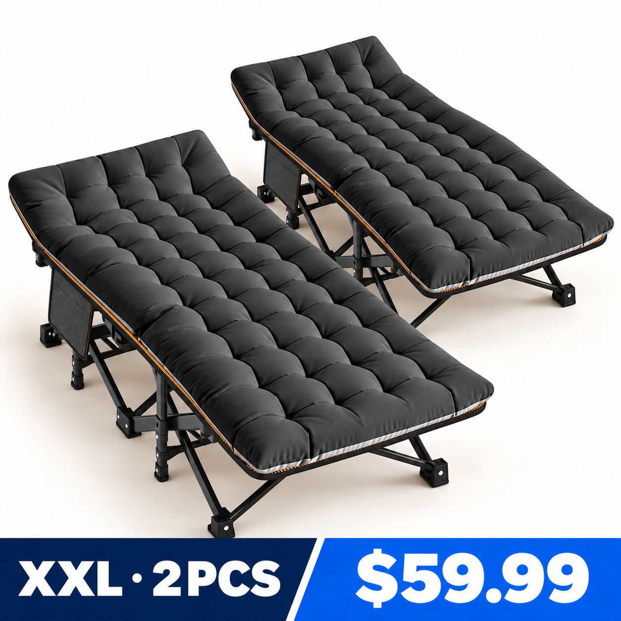 Oversized XXL Black portable folding camping cot 2PCS price 59.99 USD