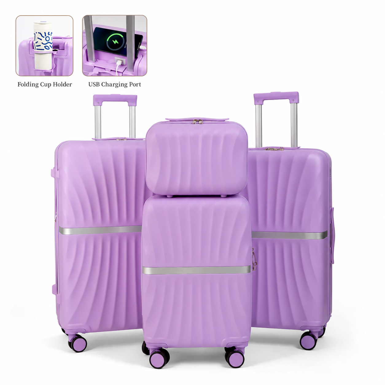 Lavender Purple Style A four-piece hard-shell luggage set