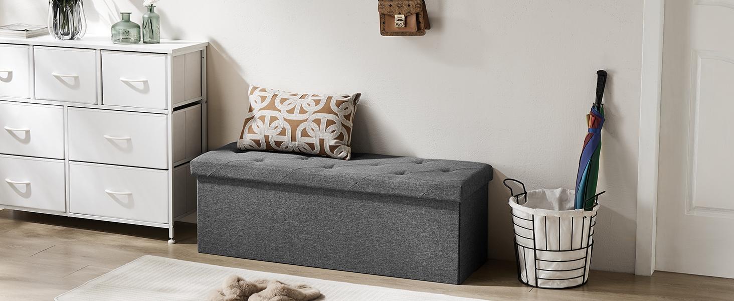 43-Inch Folding Storage Ottoman Bench with Padded Seat lifestyle and use image 4
