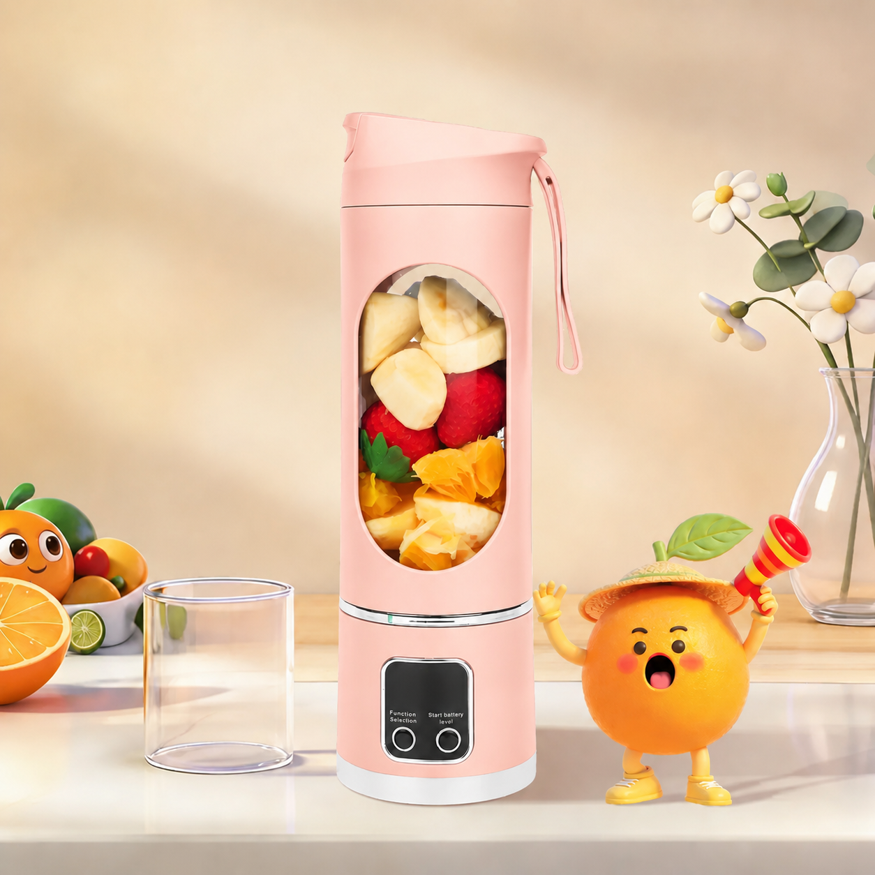 Portable USB Rechargeable Blender with Digital Display - Pink