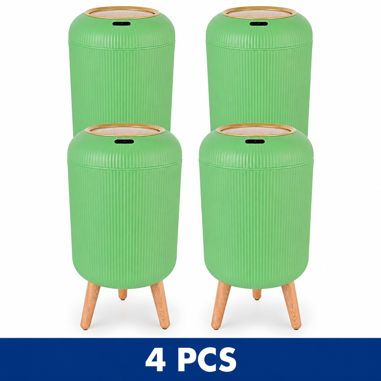 2.6-Gallon Touchless Motion Sensor Trash Can - Green – 4-Piece Set