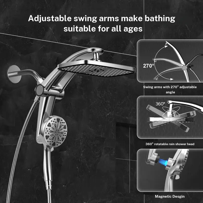 12-Inch Magnetic Dual Rain Shower Head Combo with Handheld Sprayer product image 8