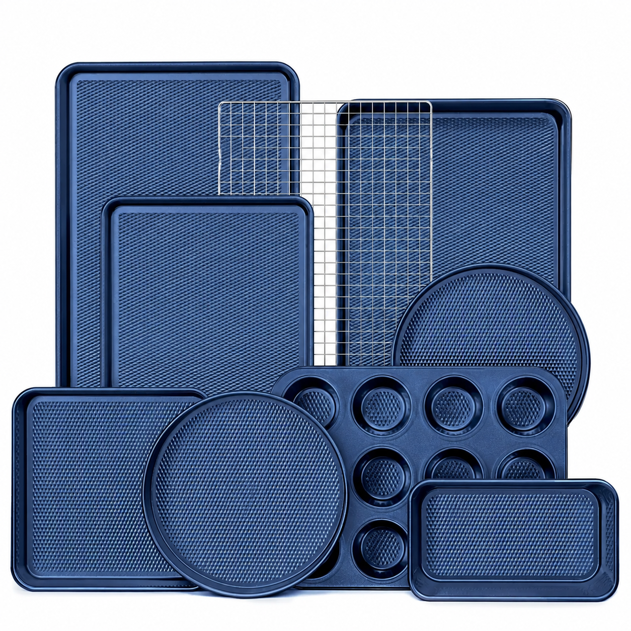 9-Piece Diamond-Texture Nonstick Bakeware Set - Blue