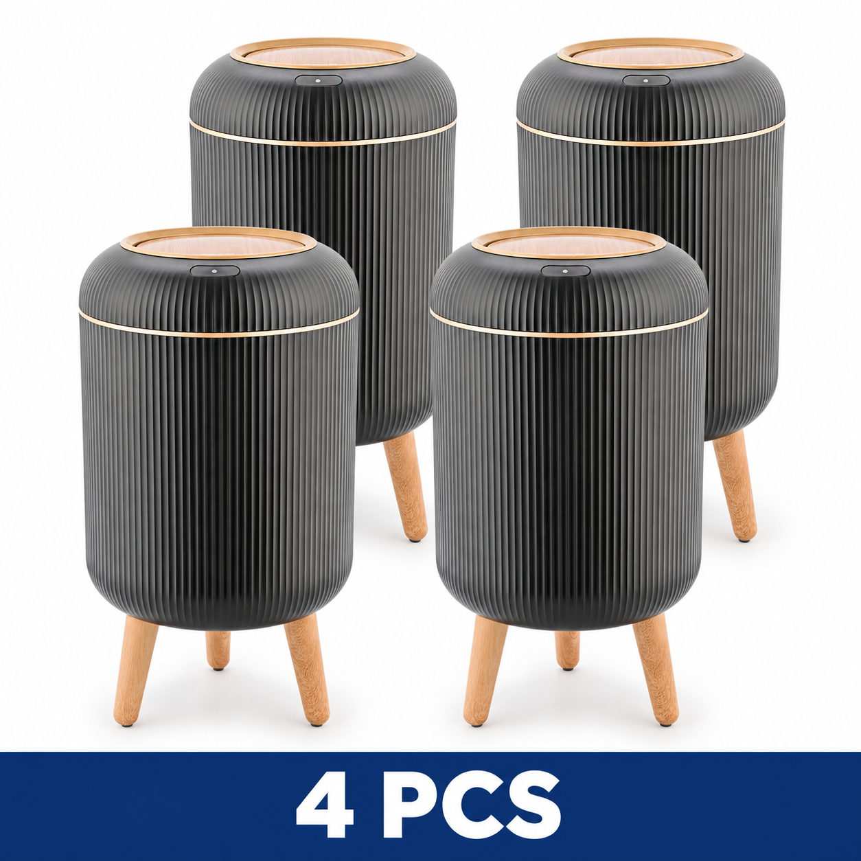 2.6-Gallon Touchless Motion Sensor Trash Can - Black – 4-Piece Set