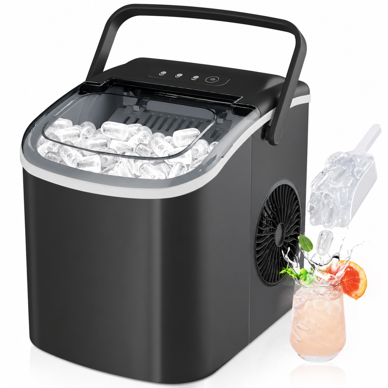 Portable Countertop Ice Maker with Handle – 26 lb/day - Black