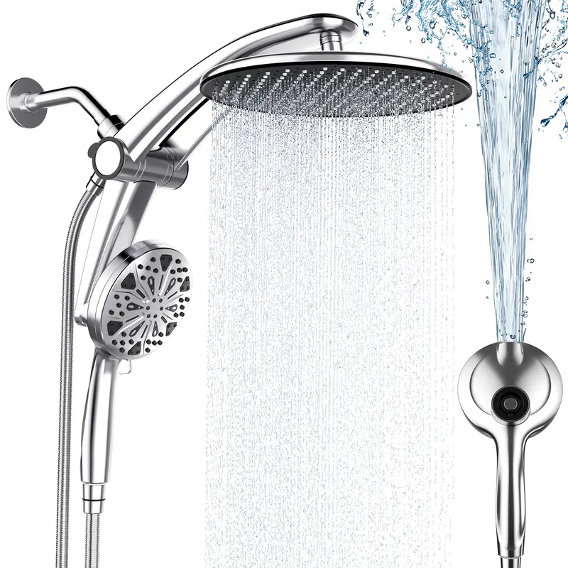 12-Inch Magnetic Dual Rain Shower Head Combo with Handheld Sprayer - Round-Silver