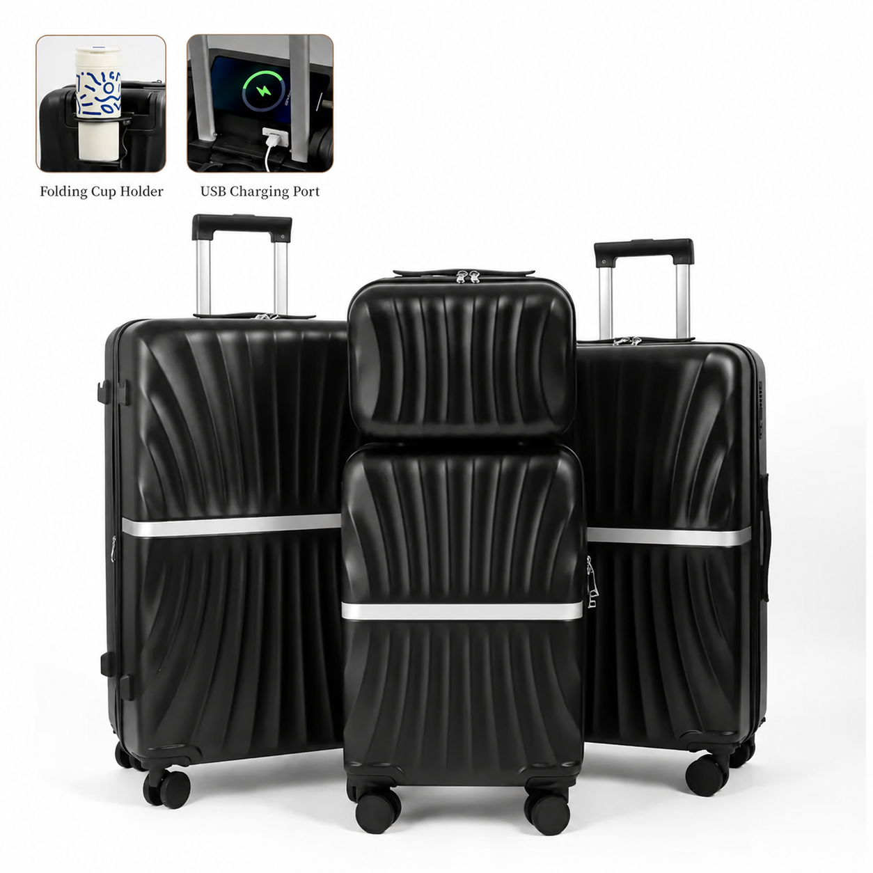 Black Style A four-piece hard-shell luggage set