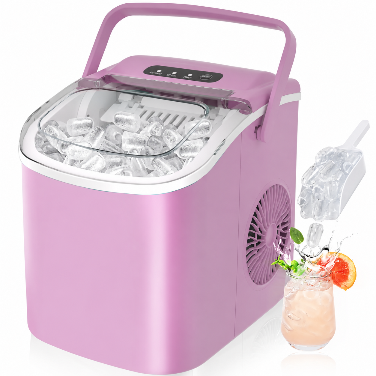 Portable Countertop Ice Maker with Handle – 26 lb/day - Pink