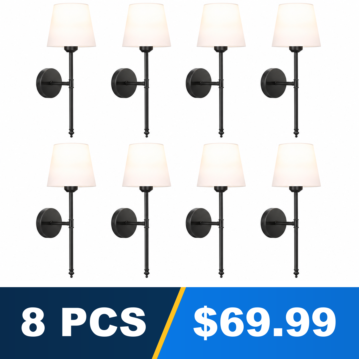 Rechargeable RGB Wall Sconce Set with Remote Control - Black - 8 PCS - $69.99