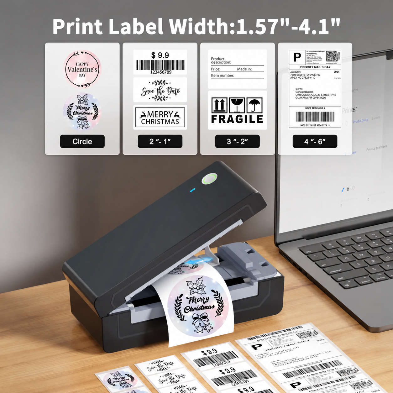 Supported thermal label widths and formats