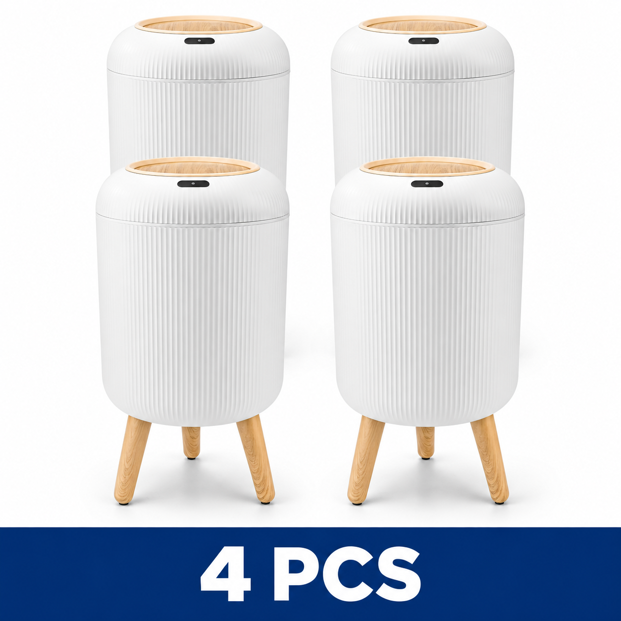 2.6-Gallon Touchless Motion Sensor Trash Can - White – 4-Piece Set