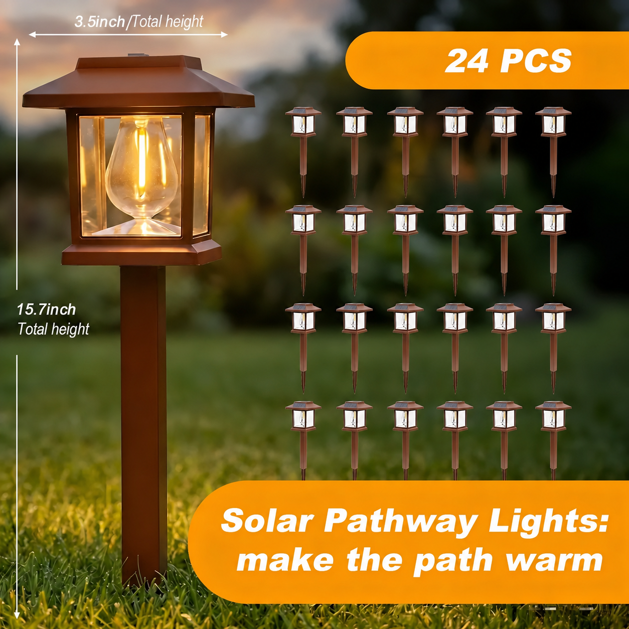 Solar Pathway Lights with Warm White LED, 6 or 12 Pack