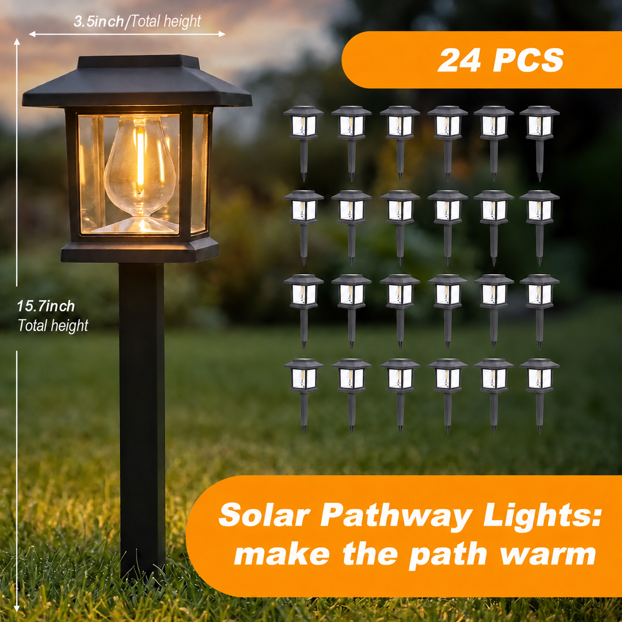 Solar Pathway Lights with Warm White LED, 6 or 12 Pack
