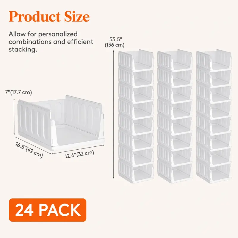 Stackable Closet Organizer Bins – Space-Saving Multipurpose Storage Set - 24 Pack