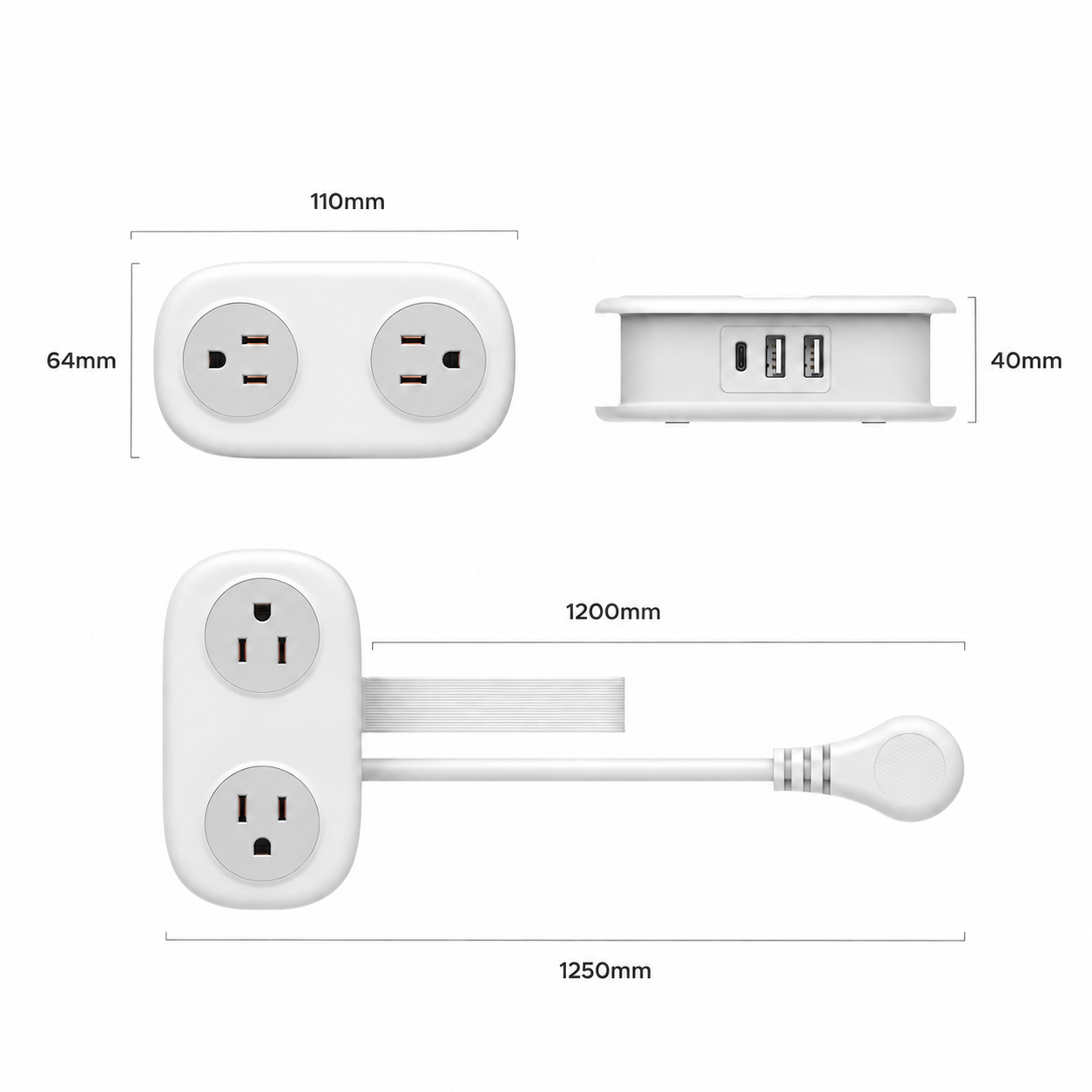 Compact power strip dimensions and cord length