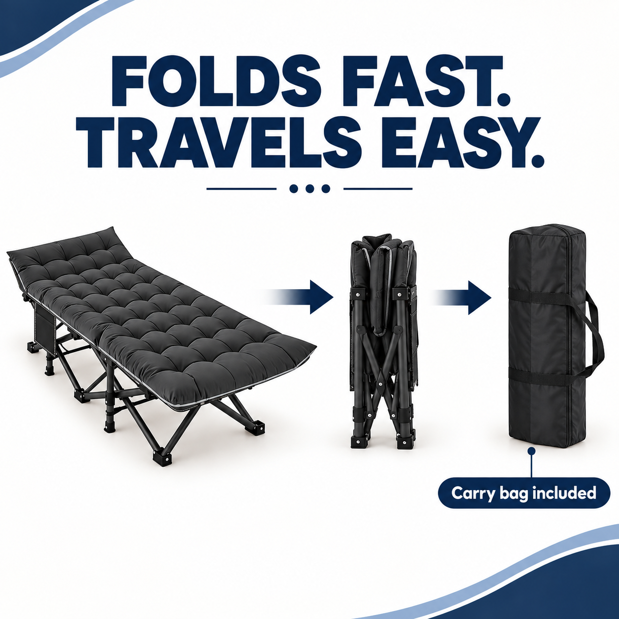 Portable Folding Camping Cot with Reversible Mattress and Carry Bag folding and carry bag