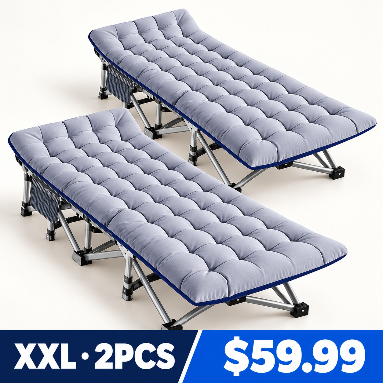 Oversized XXL Gray portable folding camping cot 2PCS price 59.99 USD