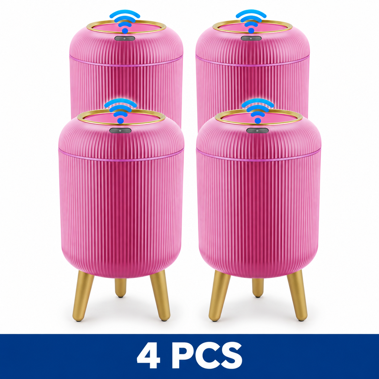2.6-Gallon Touchless Motion Sensor Trash Can - Pink – 4-Piece Set