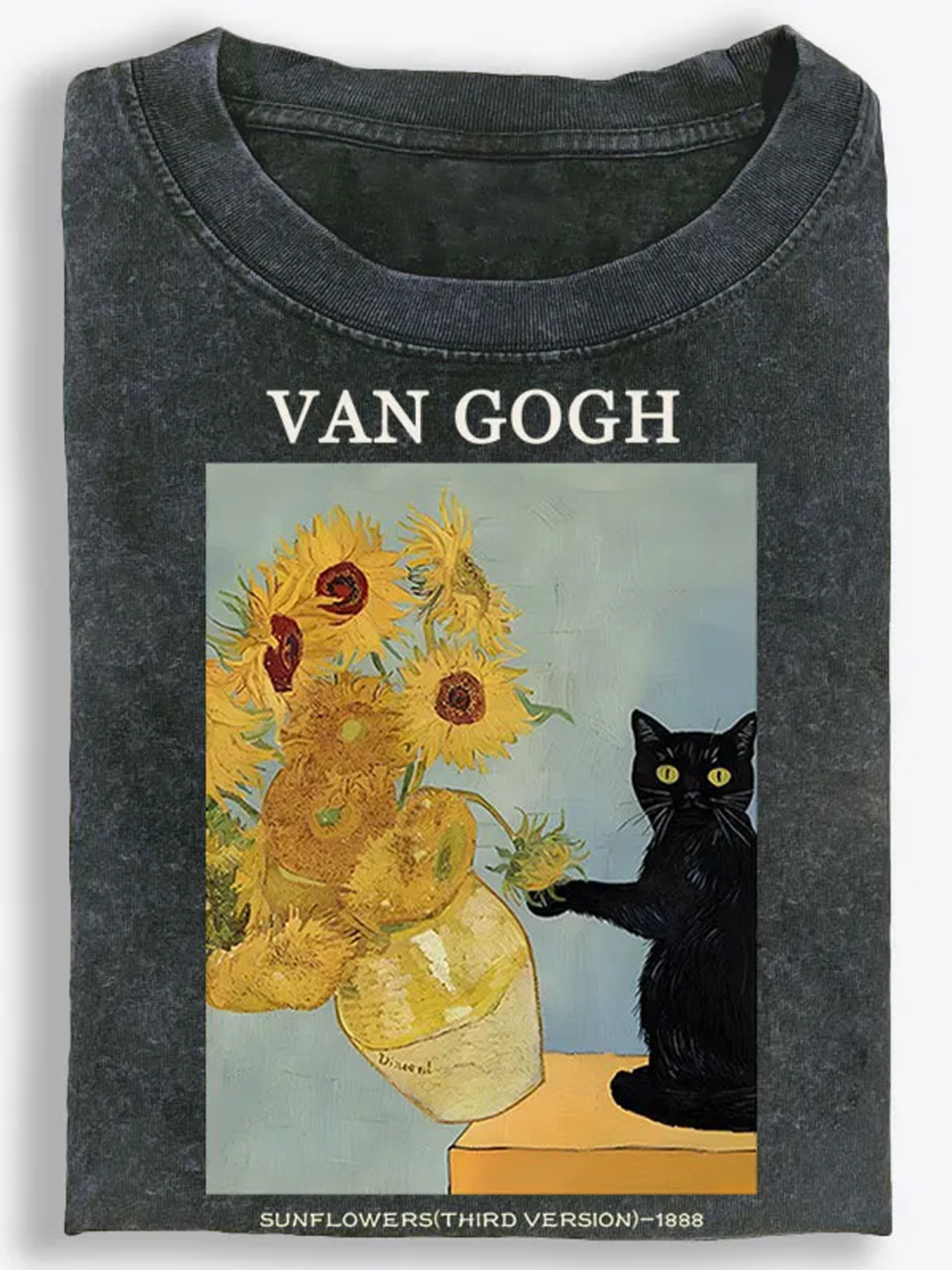 Van Gogh Cat Sunflowers Vintage Washed T-Shirt