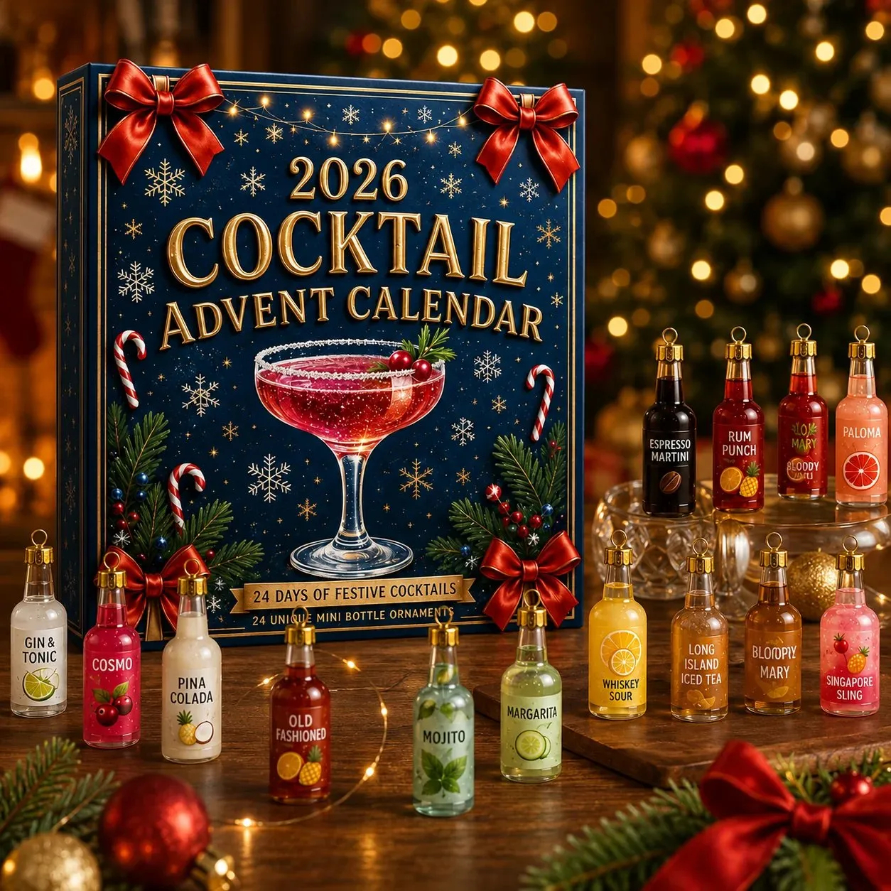 Close-up of the numbered doors on the cocktail advent calendar