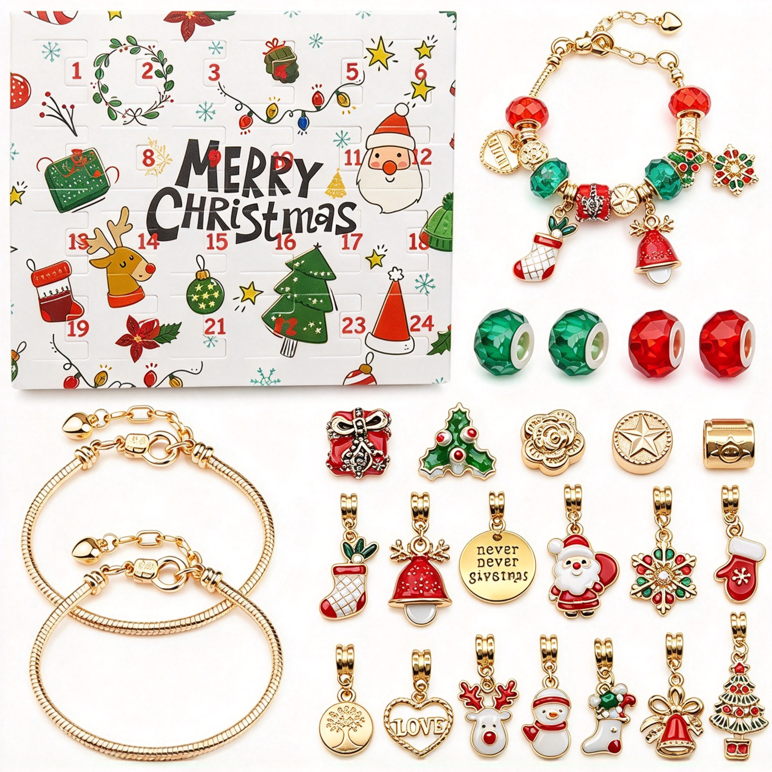 DIY 24 Days Christmas Countdown Calendar Bracelets Set