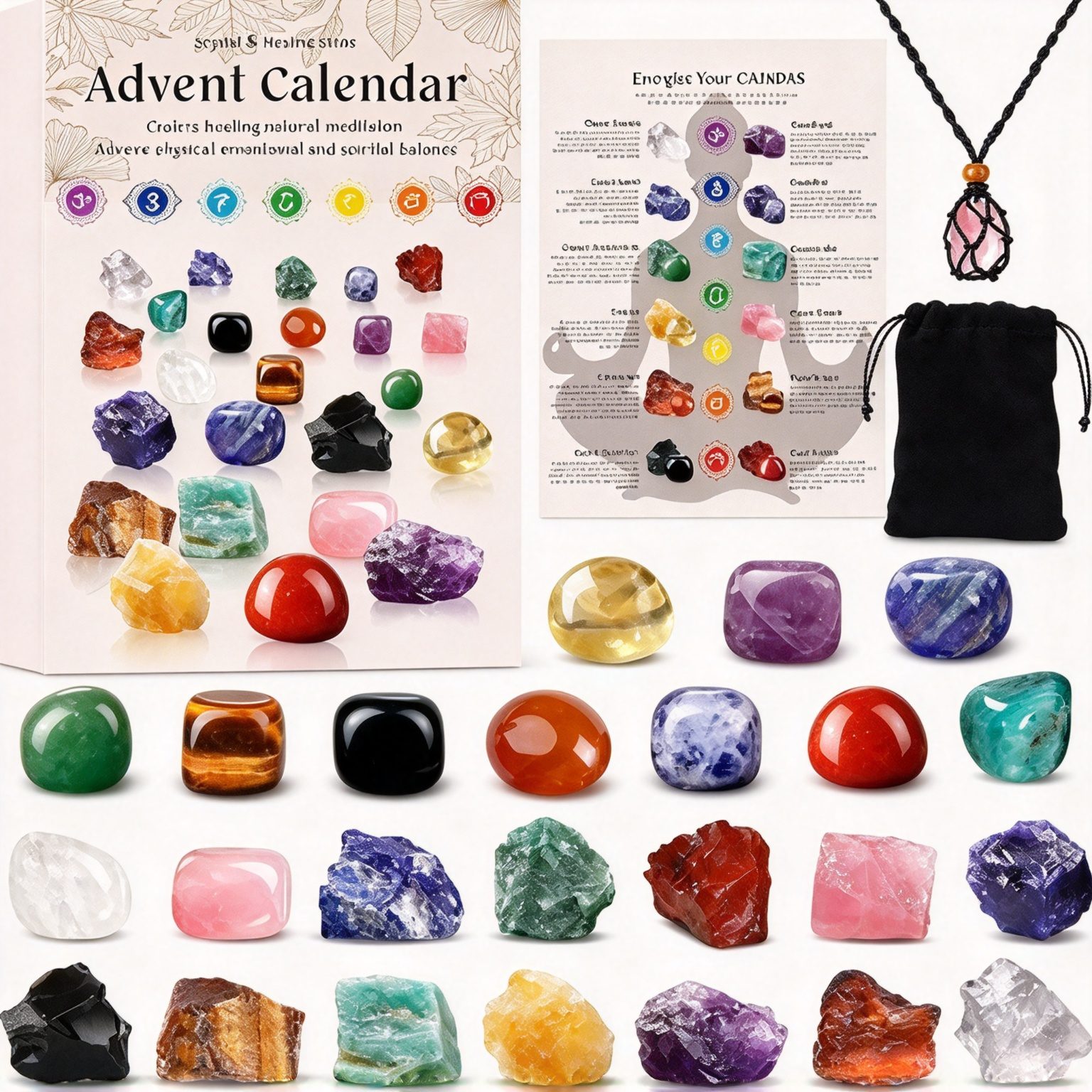 💎Crystals Advent Calendar 2026-24 Days Chakra Crystals&Healing Stones🔮